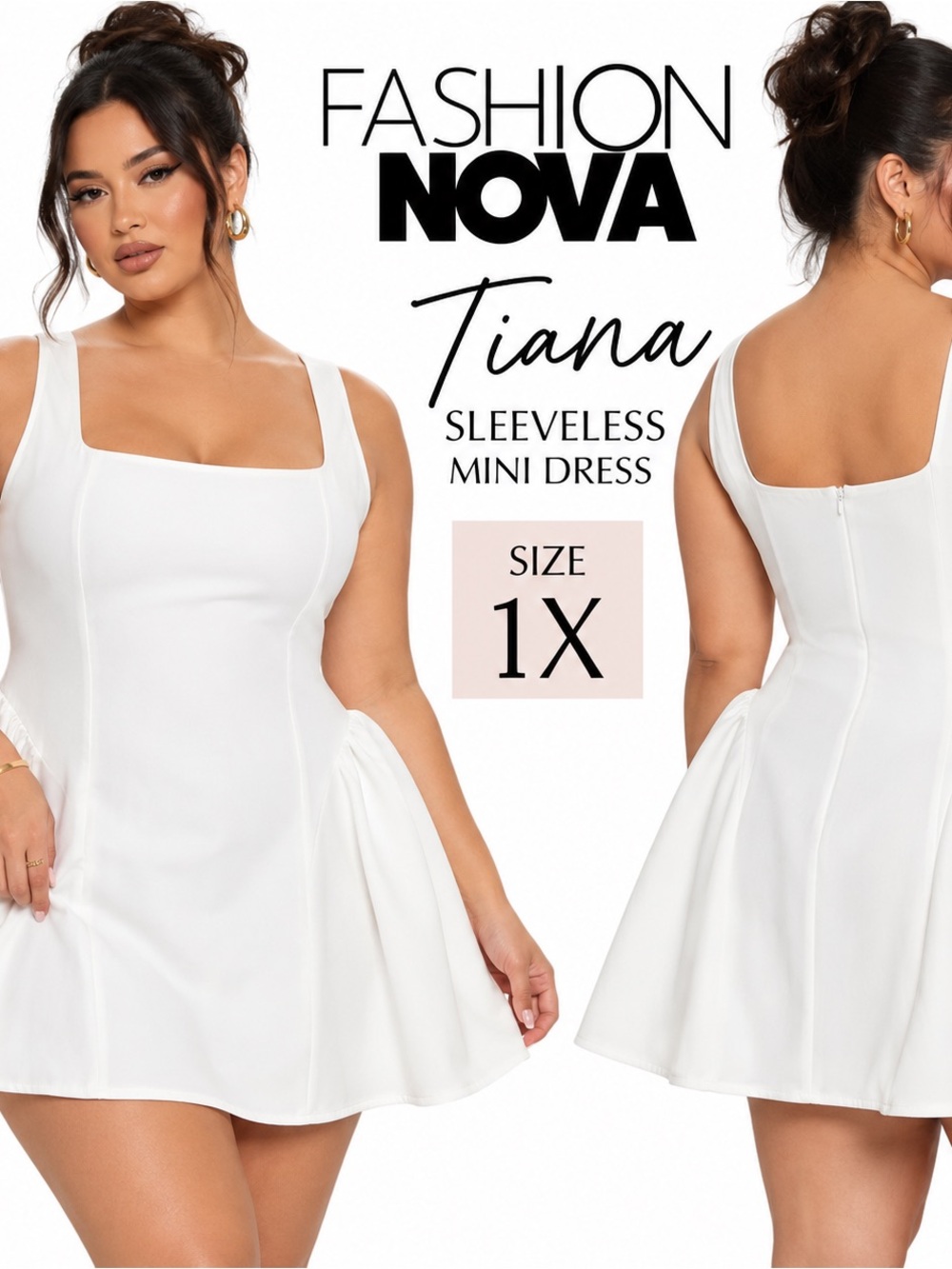 NWT Fashion Nova Tiana White Sleeveless Mini Dress Plus Size 1X